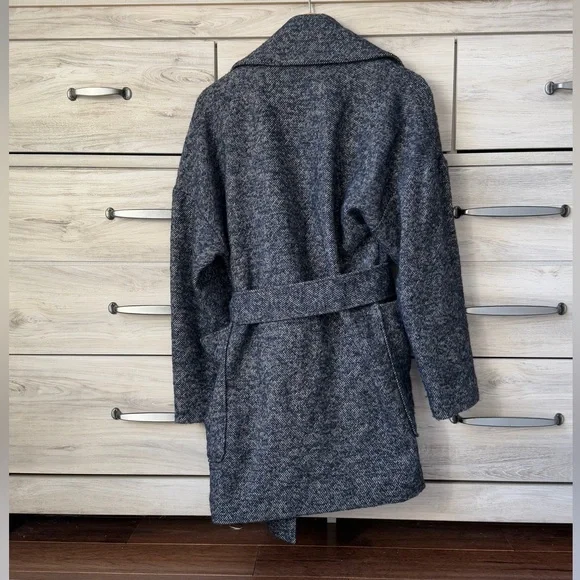 7 for all mankind Women Blue Belted Jacket Wool Blend size S - Picture 2 of 10